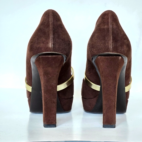 Vintage GUCCI Brown Suede Platform Slide Chunky Heels. 39.5 - Picture 4 of 11